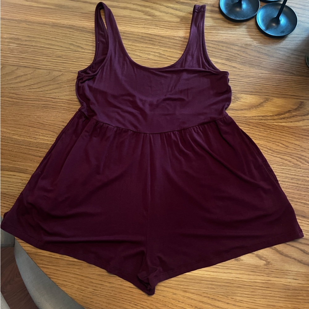aerie Burgundy Scoop Neck romper with pockets